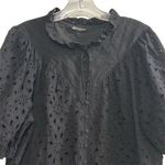 PRETTYGARDEN  Women's Black Embroidered Blouse L Long Puff Sleeve Photo 1