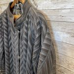 Vintage Womens S (No Size label) Coat Leather Long Chevron Pattern Lined Jacket Gray Photo 10