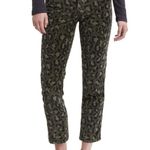Levi's Premium 724 High Rise Straight Crop Leopard Print Olive Green Suede Pants Photo 0