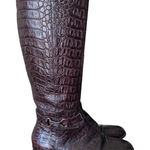 Talbots  Brown Leather Croc Embossed Riding Horse Bit Boots size 8.5 Photo 0