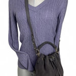Ann Taylor Drawstring Suede Mini Bucket Bag Crossbody in Dark Gray Photo 0
