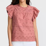 Lands' End Eyelet Ruffle Sleeve Popover Top peachy pink size M Photo 0