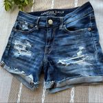 American Eagle AE Midi Super Stretch Destroyed Denim Shorts Photo 1
