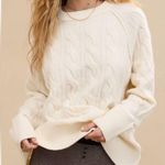 Aerie  Cable Knit Crewneck Chunky Knit Sweater Ivory Cream Photo 0