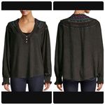 Free People Crochet Embroidered Oversized Blouse XS Boho Western Photo 2