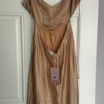 Hello Molly Cutout Champagne Midi Bridesmaid Dress Photo 1