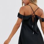 Free People | What I Want Black Satin Off-the-Shoulder Slip Dress Photo 3
