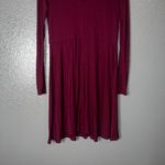 Wine Red Long Sleeve Fit & Flare Dress Women’s XXL Ruffle Neck Ribbed Knit Photo 1