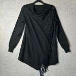 Womens Shawl Sweater S Black Long Sleeve Fringe‎ Cowl Neck Wrap Sweater Photo 0