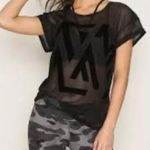 Reebok New  Active Velvet Print Mesh Front Short Sleeve T-Shirt Black Size Small Photo 3