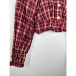 Eggka Peasant Milkmaid Crop Top Red Cream Plaid Long Sleeve Button Front Small Photo 2