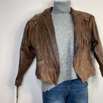 Vintage 80s Western Leather Jacket Fringe Laced Brown Boho Rodeo Cowboy Biker L Size L Photo 12