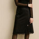 Vintage Black Lace Slip Skirt Rosebud Embroidery 27” | Whimsigoth Coquette Size M Photo 0