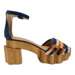 Tory Burch EUC Alma Wooden Platform Navy Orange Ivory Fringe Heels Shoes 10 M Photo 2