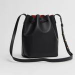 NWT Mansur Gavriel BUCKET BAG Vegetable Tan Leather Black Flamma Red Photo 2