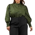 Sugar Lips Zinnia Floral Button Down Top size 1X Olive NWT Long Sleeves Cotton Photo 0