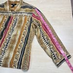 IOS XL Linen Snake Print Button Down Shirt Top Blouse Brown Photo 8