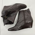Nine West Size 11 Tulia Leather Wedge Bootie Ankle Boots Shoes Buckle Detail Photo 2