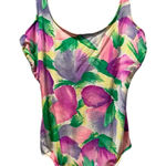 Lands' End Vintage 80s 90s One Piece Swimsuit Womens 16 Tropical Print w/bra Photo 0