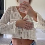 Rebellion  Again White Knit Cropped Cardigan Sweater Bell Sleeves Boho Photo 0