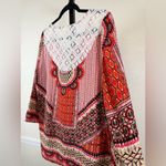 Fig & Flower Large Bohemian Lace Trim Blouse Hippie Chic Festival Peasant Shirt Red Photo 9