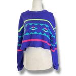 Vintage 90s Summit County Neon Purple Aztec Knit Cropped Crewneck Sweater Small Photo 9