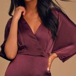 Lulus Kiss Me Now Plum Purple Satin Short Sleeve Wide-Leg Jumpsuit S NWT Photo 2