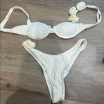 Cream Bikini Set with Floral Accents high cut cheeky bottoms Photo 0