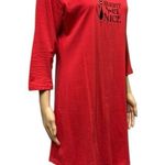 Cotton Pillow Talk Red Embroidered Cat Naughty Nice Sleep Shirt Nightgown Medium Photo 0