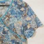 Elan  L Blue Brown Pocketed Pullover Scrub Top Photo 5