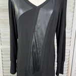 Joseph Ribkoff Black Jersey Tunic Top w Asymmetrical Faux Leather Panels-8 Photo 0