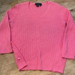 Ralph Lauren Lauren  Petite Women’s Size P/M Pink 100% Cotton Cable Knit‎ V Neck Photo 1