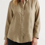 Quince  Women's Linen Long Sleeve Button Down Shirt Washed Olive Green Size L Photo 0