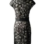 Tadashi Shoji Black and White Floral Lace Sheath Dress Belted Women's Size 2 Photo 1