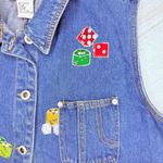 Vintage baccini denim cotton jean vest with casino Vegas gambling appliqués med Blue Photo 2
