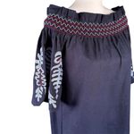 Rebellion Navy Blue Embroidered Off-Shoulder Mini Dress | EUC | S Photo 1