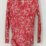 Coolibar‎ Women's Long Ruched Swim Shirt S Red UPF 50+ Floral Tropical Rashguard Size 4 Photo 0