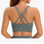 CRZ YOGA Womens Butterluxe Strappy High Neck Longline Sports Bra Gray Size M Photo 1