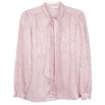 1970s Vintage Laura Mae Pastel Pink Satin Pussybow Neck Bow Blouse Medium Photo 1