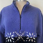 Croft & Barrow Vintage 90’s Y2K Sherpa Fleece Snowflake Jacket Sweater Sweatshirt Christmas Holiday Pullover Purple Blue Black Embroidered Snowflakes Thick Warm Soft Cozy Oversized Quarter 1/4 Zip Color block Size XL Fair-isle Scandinavian Norwegian Photo 1