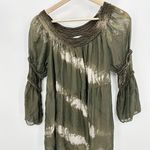 Belle France Top Women SMALL Green Tie Dye Long Sleeve 100% Silk Blouse Photo 7