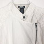 Stoosh Linen Blend Asymmetrical Full Zip White Jacket Juniors Medium Photo 2