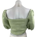 ZARA  Light Green Jacquard Knit Short Puff Sleeve Square Neck Crop Blouse Top S Photo 1
