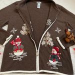 Y2k vintage C.B. Career snowman holiday embroidered Christmas zip up jacket Brown Size M Photo 3