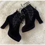 Demonia Crypto-51 Black Ankle Boots Black Velvet + Lace Size 8 Steampunk Goth 4" Photo 0