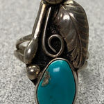 Sterling Silver Turquoise Feather Native American Style Statement Ring Size 4.5 Photo 0