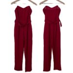 Red Strapless Jumpsuit with‎ Belt and Pockets Photo 1