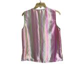 Oscar de la Renta  Pink Label Women's‎ Pink Striped Green Edging Pajama Set Small Photo 3