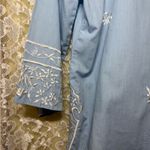 Vintage Blue Button Down Shirt with White butterfly Embroidery small euc Photo 10