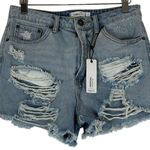 Rue 21 NWT Denim Shorts Juniors 3 Light Wash Distressed High Rise Cutoff Festival Photo 0